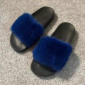 Givenchy mink fur blue slides